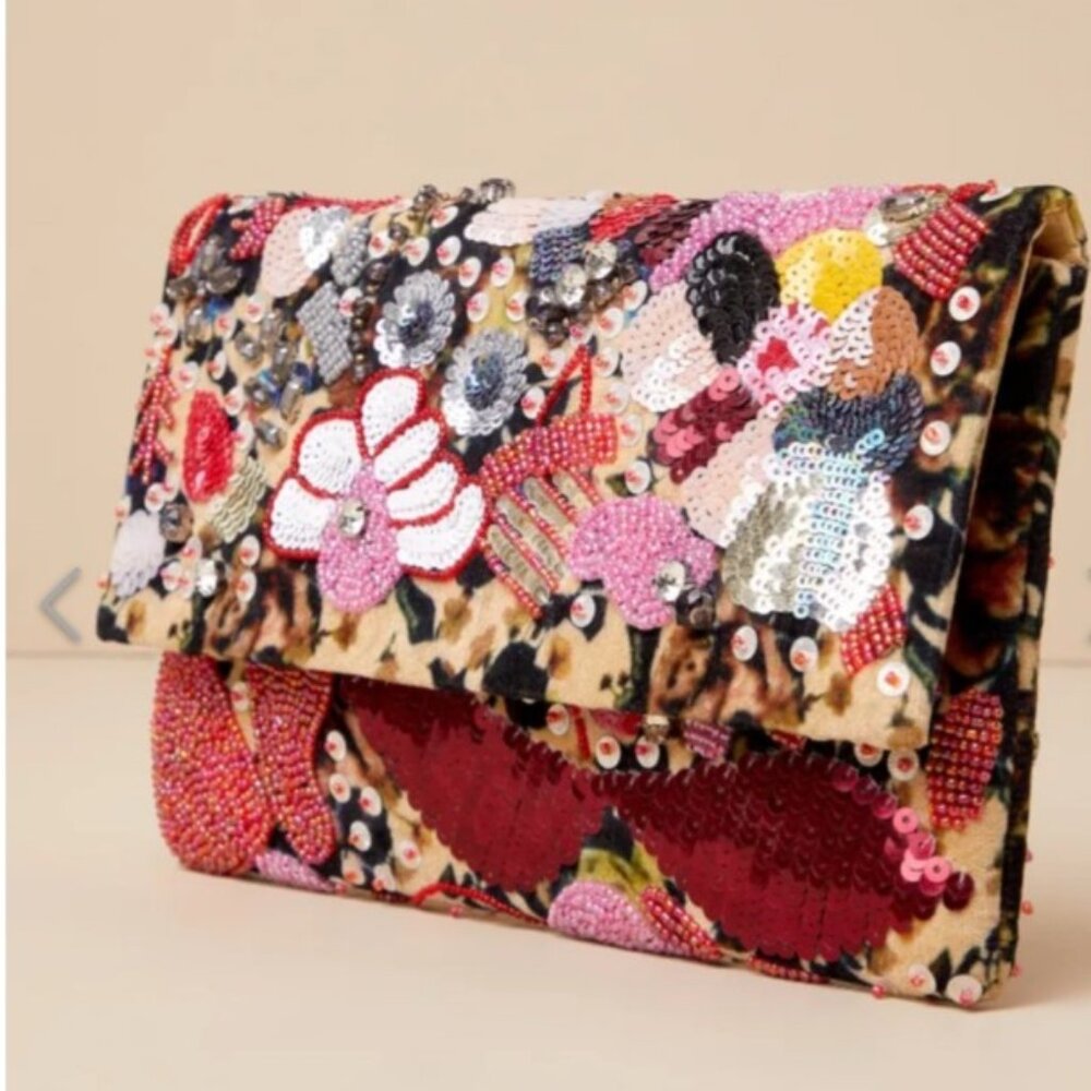 Anthropologie 3D Floral Beaded Clutch